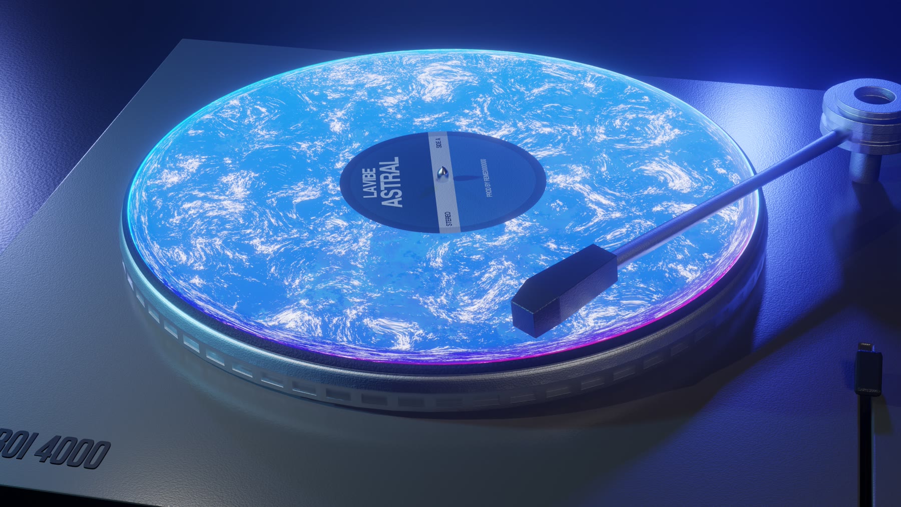 Lavibe Astral single cover, a 3D vinyl render on a turntable