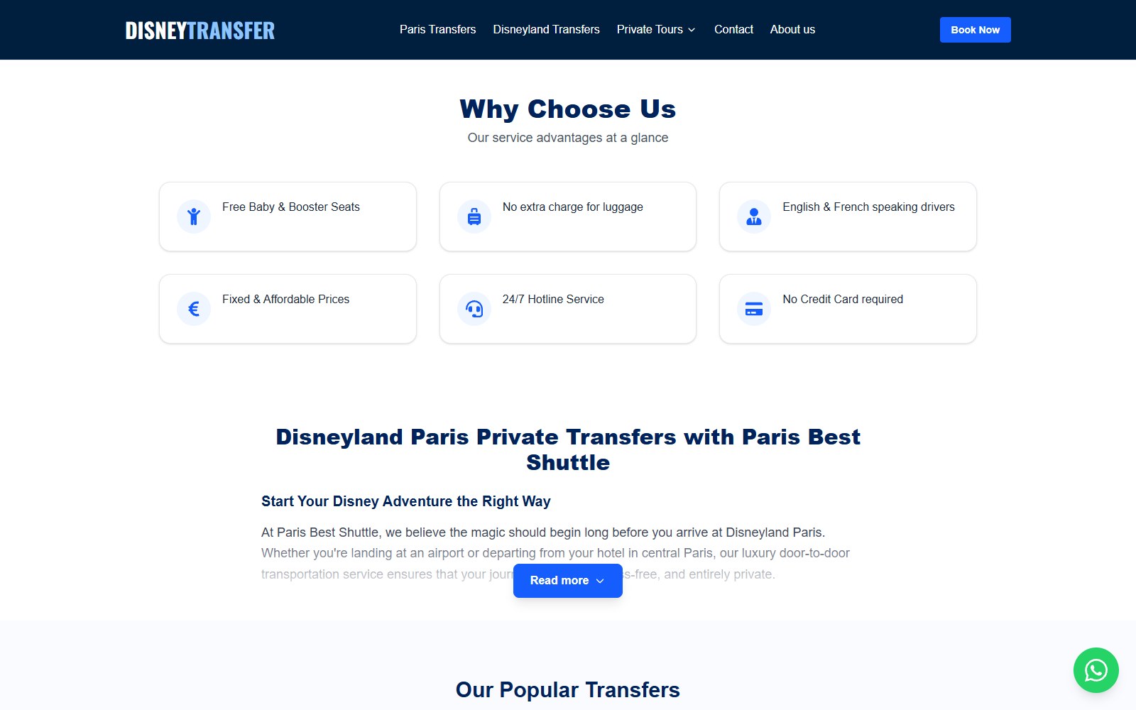 Service advantages and popular routes section