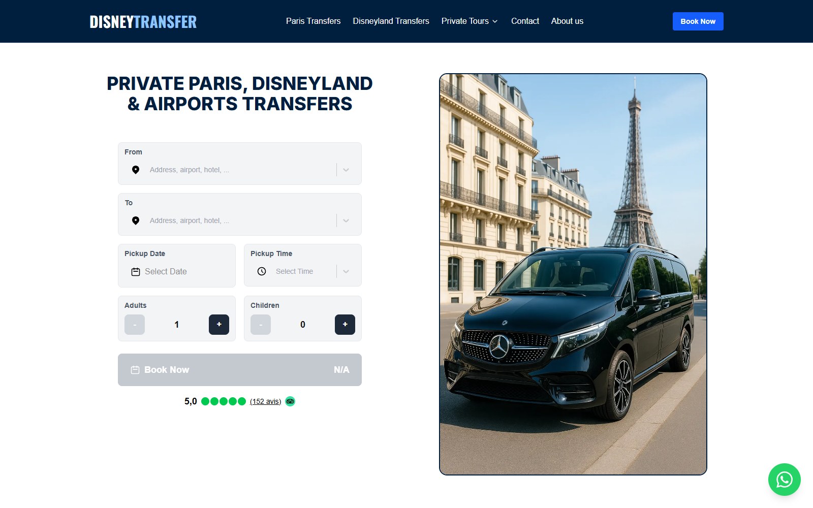 Transfer booking widget with live availability search